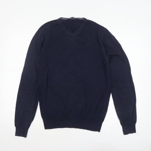 Crew Clothing Company Men's Blue Cotton V-Neck Jumper Size S