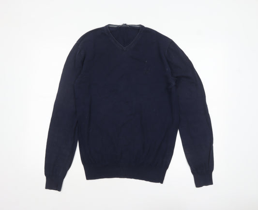 Crew Clothing Company Men's Blue Cotton V-Neck Jumper Size S