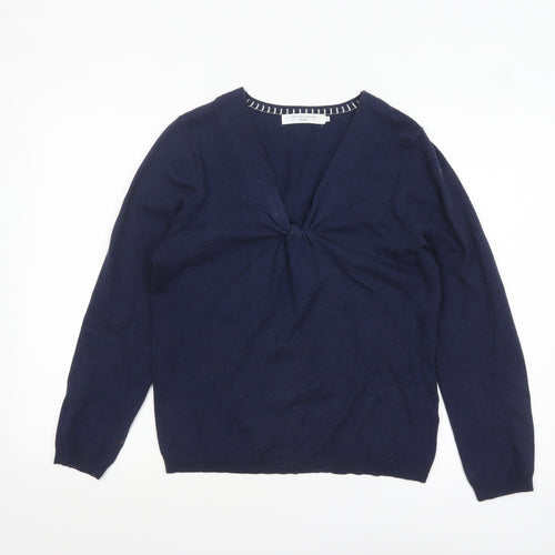 John Lewis Women's Blue Cotton Blend V-Neck Jumper Size 12