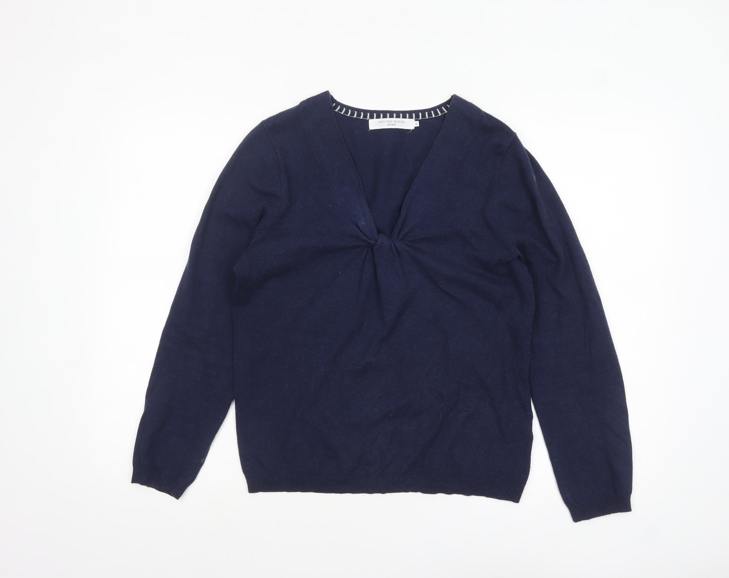 John Lewis Women's Blue Cotton Blend V-Neck Jumper Size 12