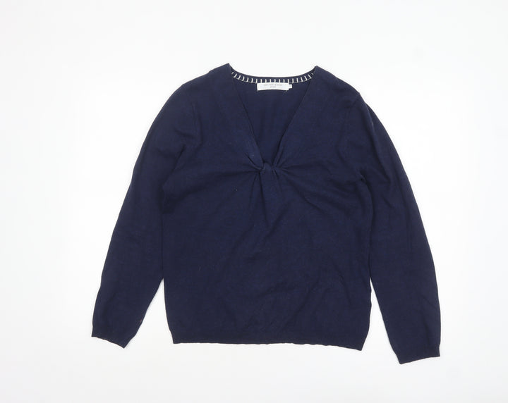 John Lewis Women's Blue Cotton Blend V-Neck Jumper Size 12