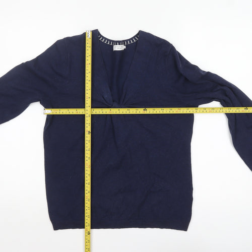 John Lewis Women's Blue Cotton Blend V-Neck Jumper Size 12