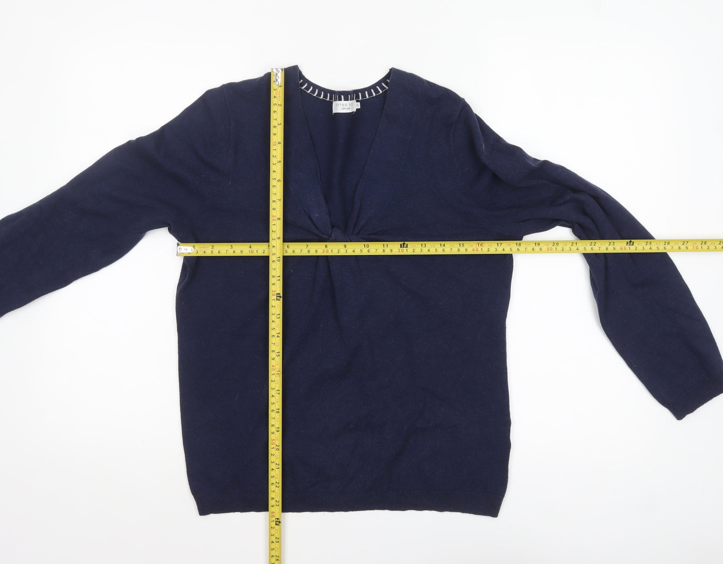 John Lewis Women's Blue Cotton Blend V-Neck Jumper Size 12