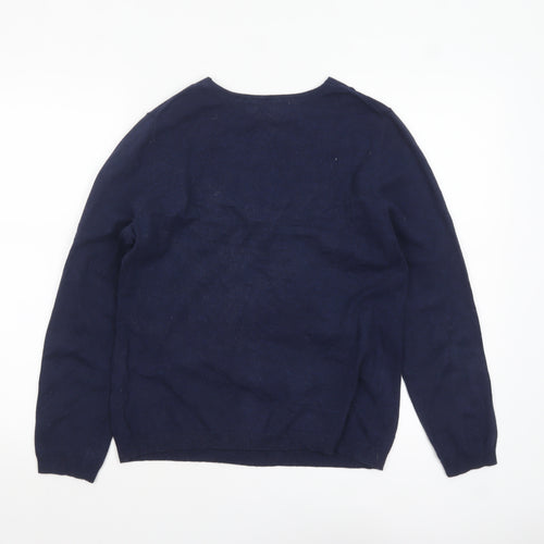 John Lewis Women's Blue Cotton Blend V-Neck Jumper Size 12