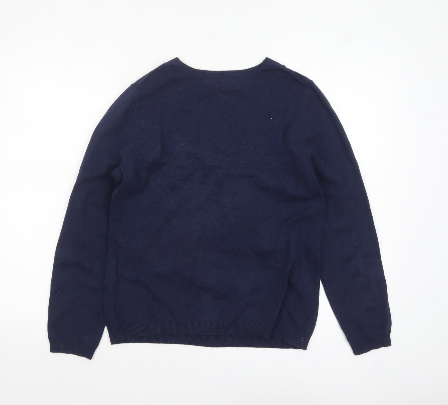 John Lewis Women's Blue Cotton Blend V-Neck Jumper Size 12