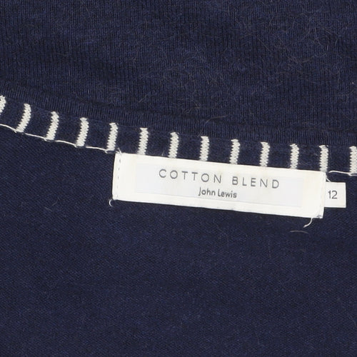 John Lewis Women's Blue Cotton Blend V-Neck Jumper Size 12