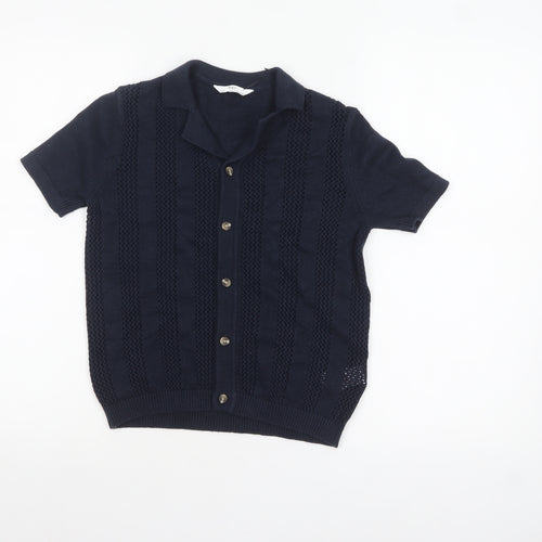 Marks and Spencer Boys Navy Blue Button Cardigan 8-9 Years Short Sleeve Knit