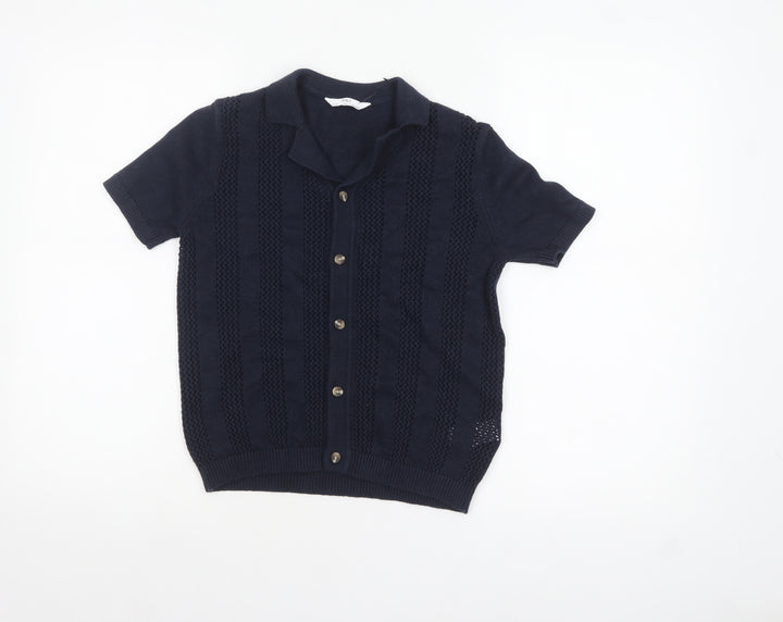 Marks and Spencer Boys Navy Blue Button Cardigan 8-9 Years Short Sleeve Knit