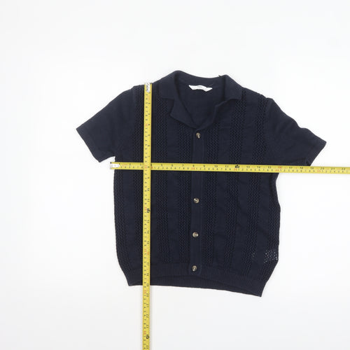 Marks and Spencer Boys Navy Blue Button Cardigan 8-9 Years Short Sleeve Knit