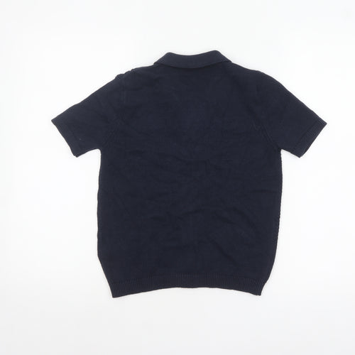 Marks and Spencer Boys Navy Blue Button Cardigan 8-9 Years Short Sleeve Knit
