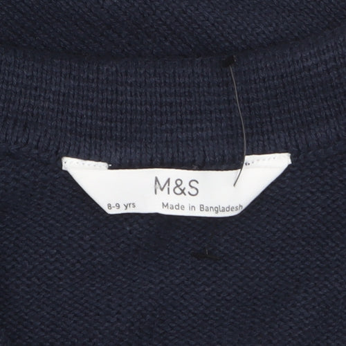 Marks and Spencer Boys Navy Blue Button Cardigan 8-9 Years Short Sleeve Knit