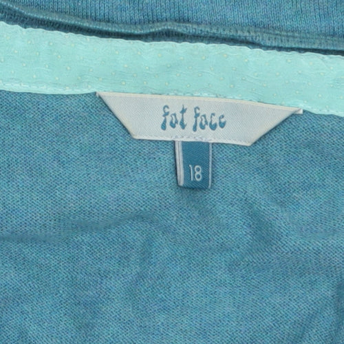 Fat Face Women’s Blue Cotton Short Sleeve Cardigan Size 18