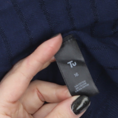 Tu Women Blue Open-Knit Cardigan Size 16 Lightweight Stretch