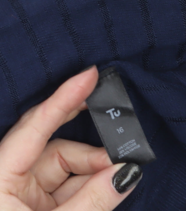 Tu Women Blue Open-Knit Cardigan Size 16 Lightweight Stretch