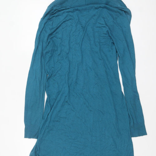 Wallis Women Blue Knit Jumper Dress Size M V-Neck Long Sleeve