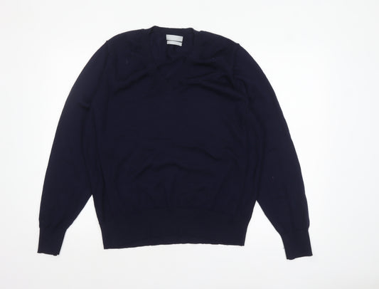 Marks and Spencer Womens Blue XL V-Neck Merino Wool Jumper