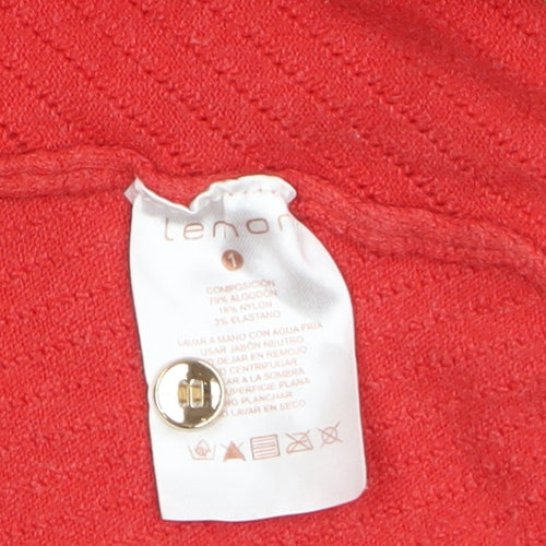 Lemon Women Red Short Sleeve Open Cardigan Belted Knit Size S