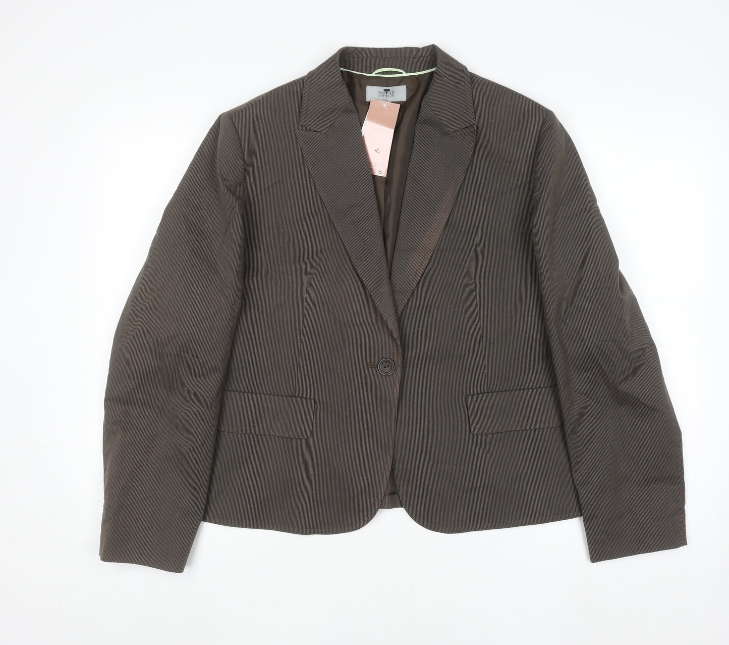Marks and Spencer Women Brown Pinstripe Blazer UK 18 Regular Fit