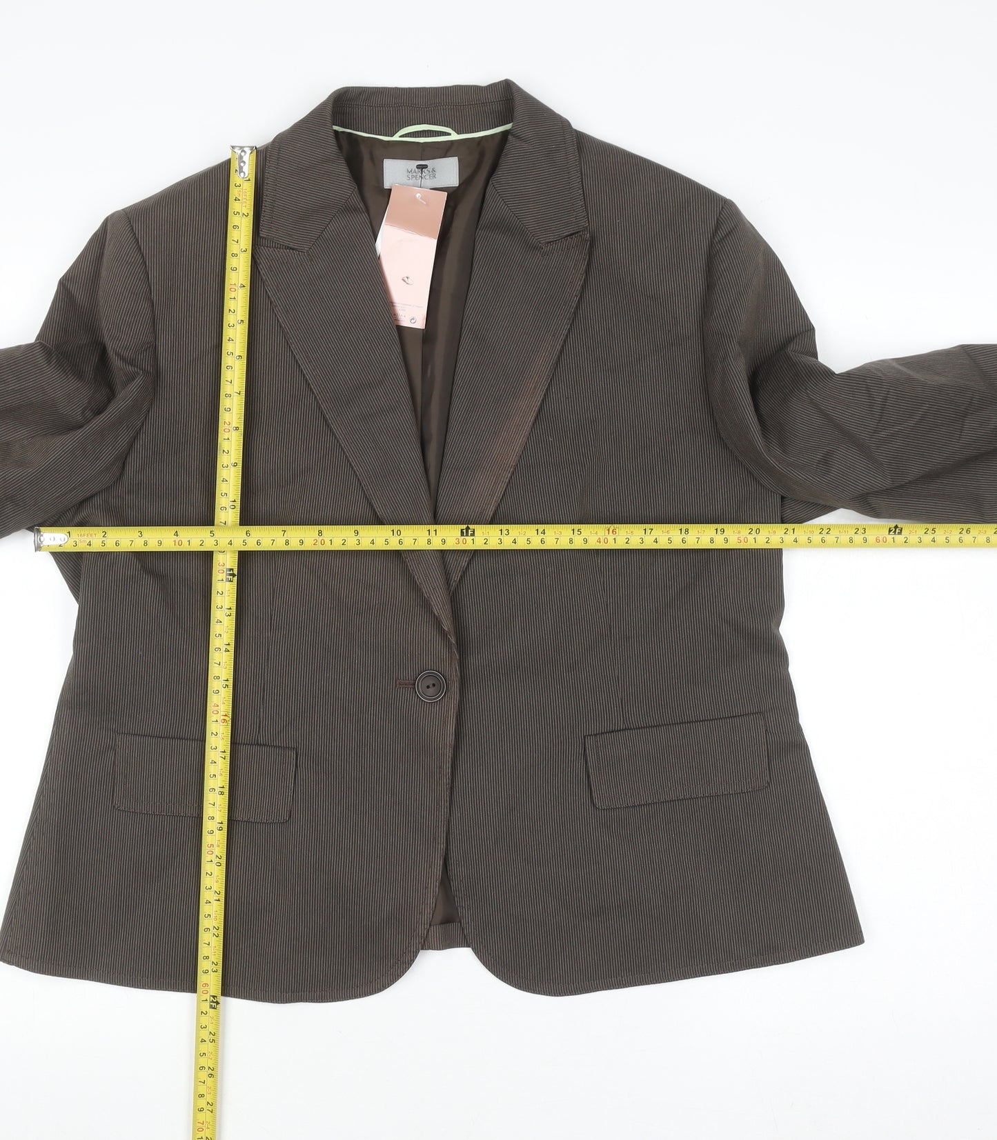 Marks and Spencer Women Brown Pinstripe Blazer UK 18 Regular Fit