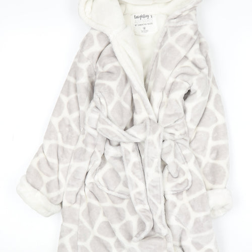 Knightley’s Adventures Girls Grey Hooded Giraffe Print Fleece Robe 7-8 Years