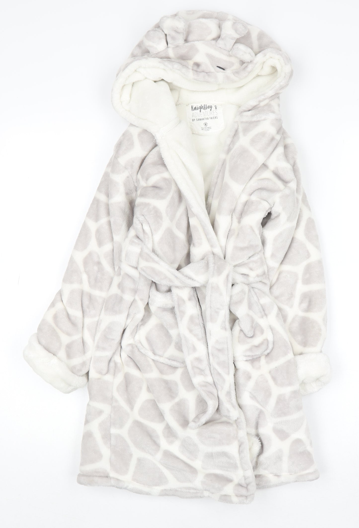Knightley’s Adventures Girls Grey Hooded Giraffe Print Fleece Robe 7-8 Years