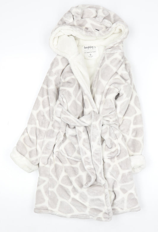 Knightley’s Adventures Girls Grey Hooded Giraffe Print Fleece Robe 7-8 Years
