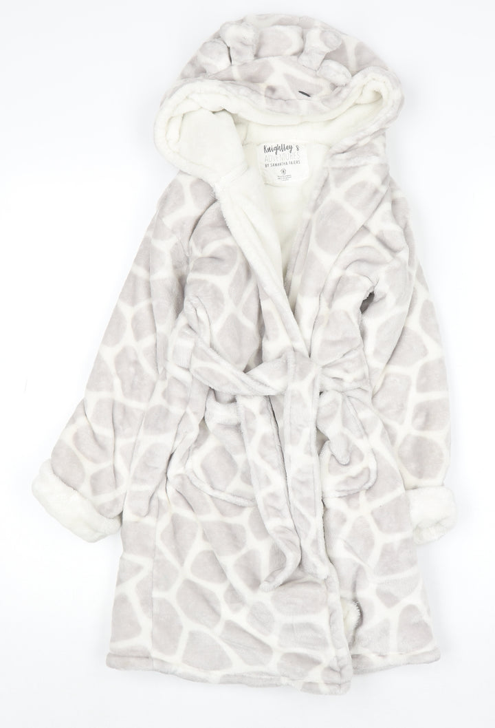 Knightley’s Adventures Girls Grey Hooded Giraffe Print Fleece Robe 7-8 Years