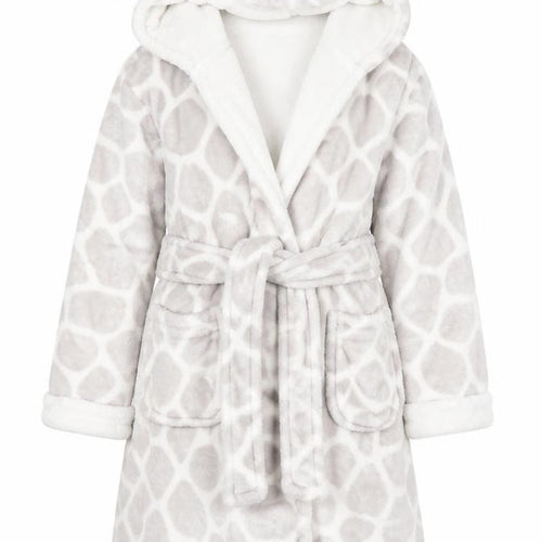 Knightley’s Adventures Girls Grey Hooded Giraffe Print Fleece Robe 7-8 Years