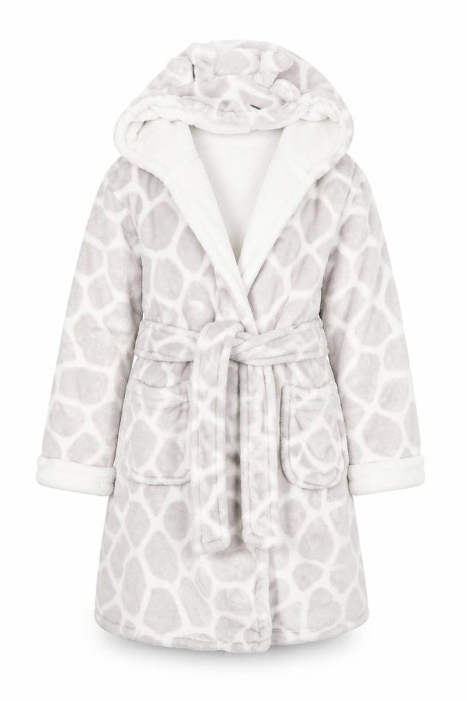 Knightley’s Adventures Girls Grey Hooded Giraffe Print Fleece Robe 7-8 Years
