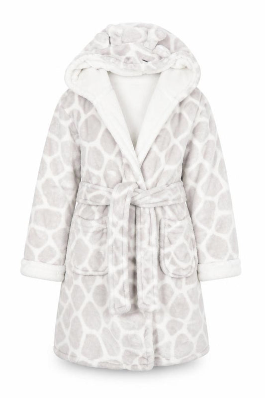 Knightley’s Adventures Girls Grey Hooded Giraffe Print Fleece Robe 7-8 Years
