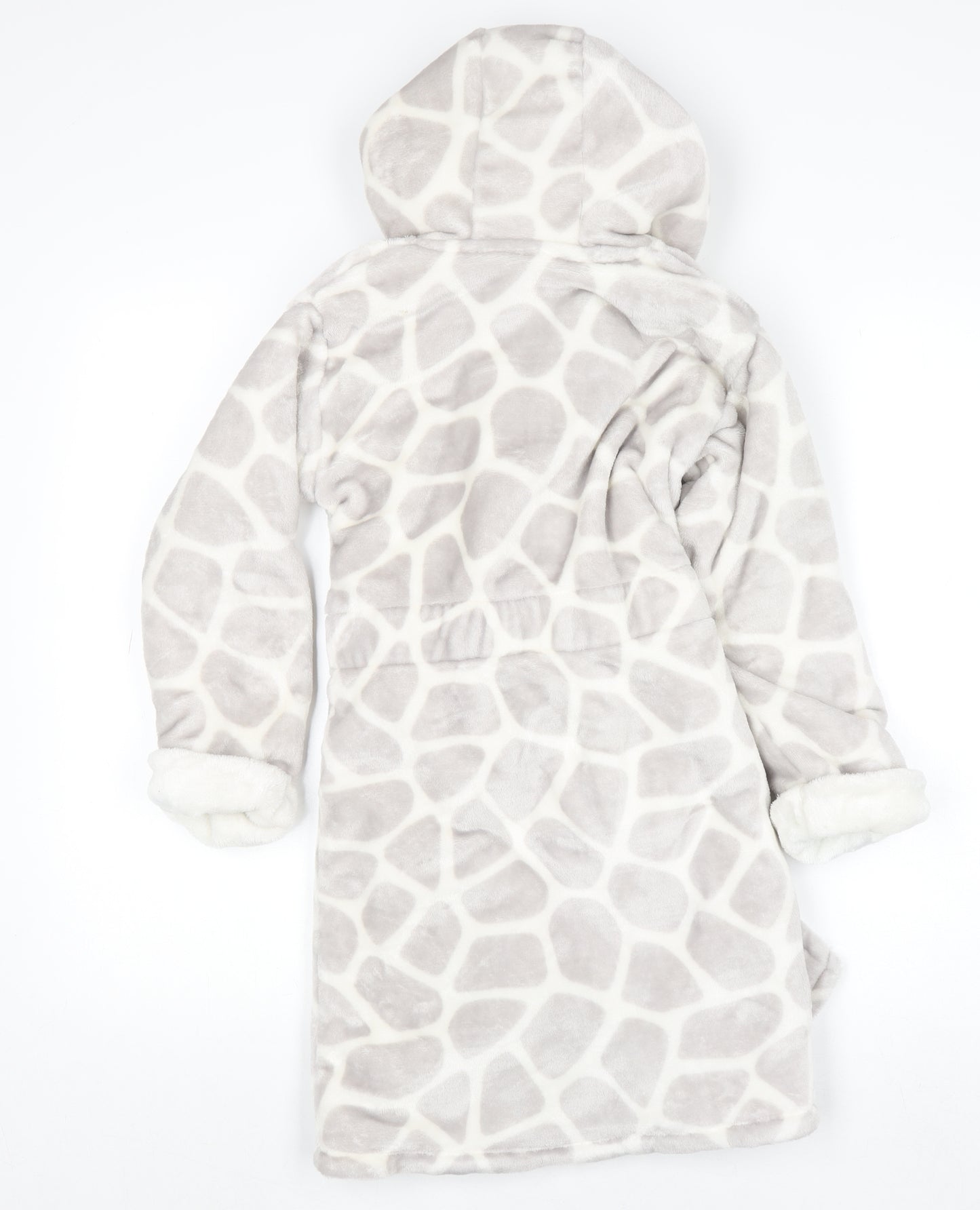 Knightley’s Adventures Girls Grey Hooded Giraffe Print Fleece Robe 7-8 Years