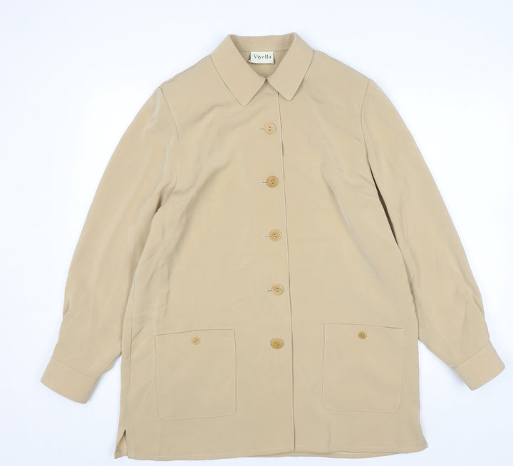 Viyella Women Beige Button-Up Long Sleeve Classic Shirt UK 14