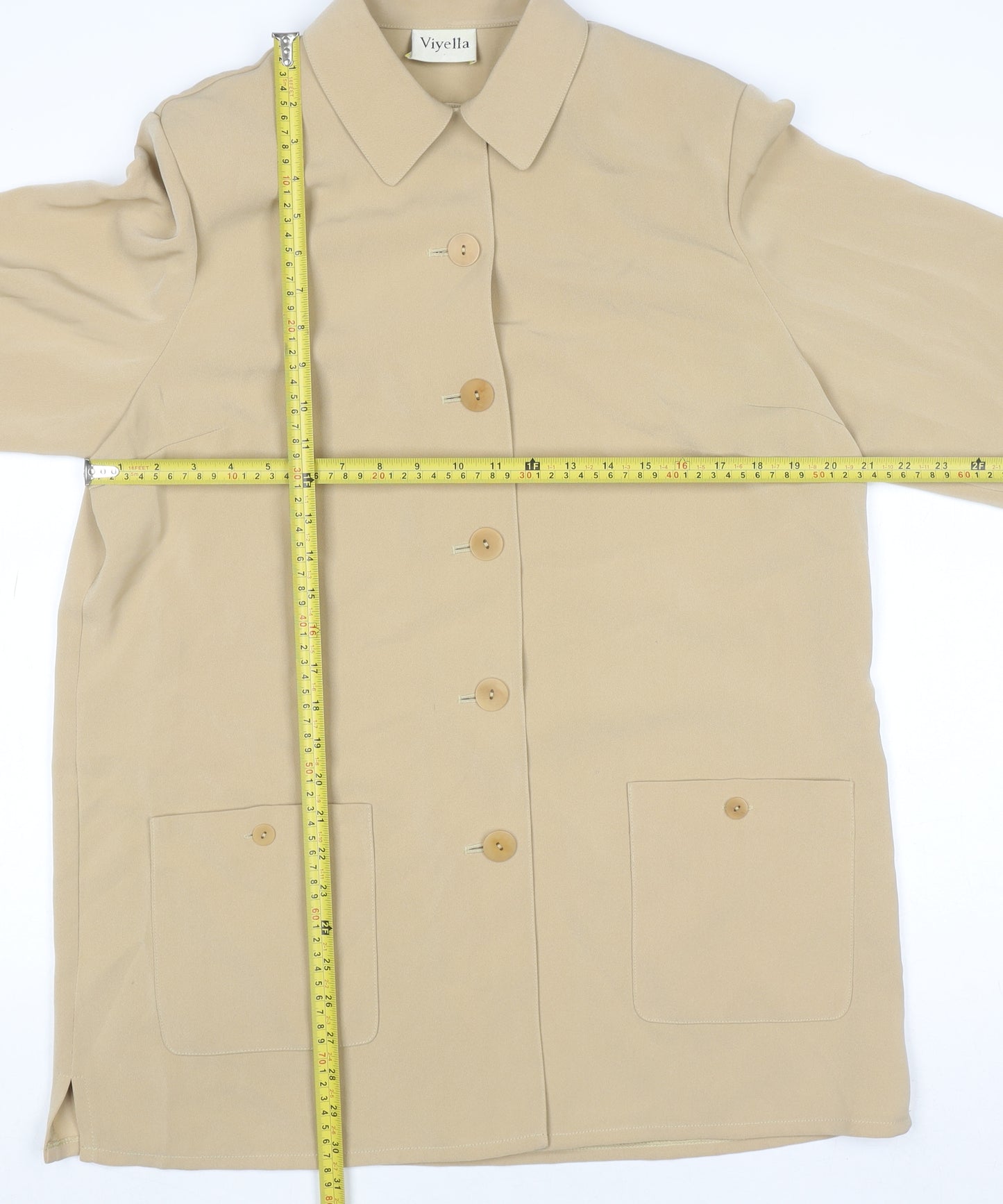Viyella Women Beige Button-Up Long Sleeve Classic Shirt UK 14