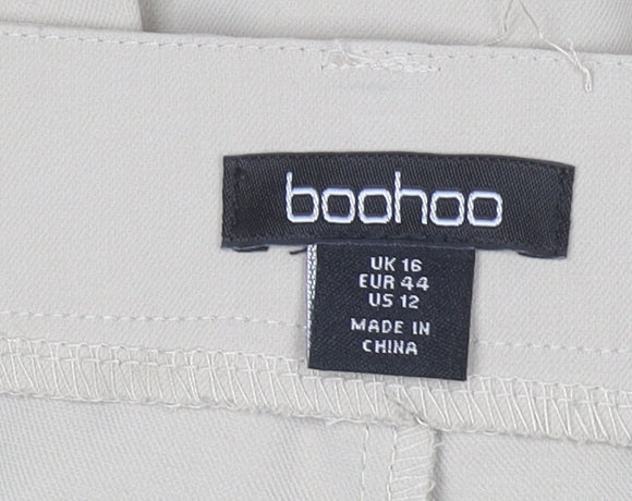 Boohoo Women Beige Wide-Leg Pleated Trousers Size 16