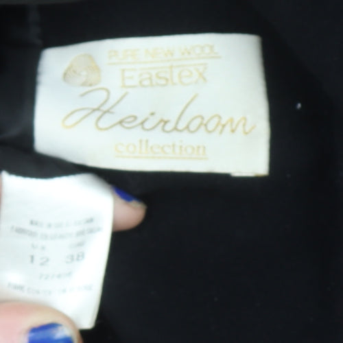 Eastex Women’s Black Pure Wool Long Overcoat Size 12 Vintage Lined
