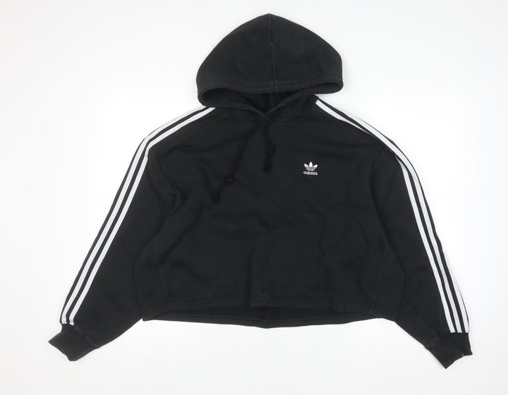 Adidas Womens Black Hoodie Size 10 Drawstring Hooded Sweatshirt