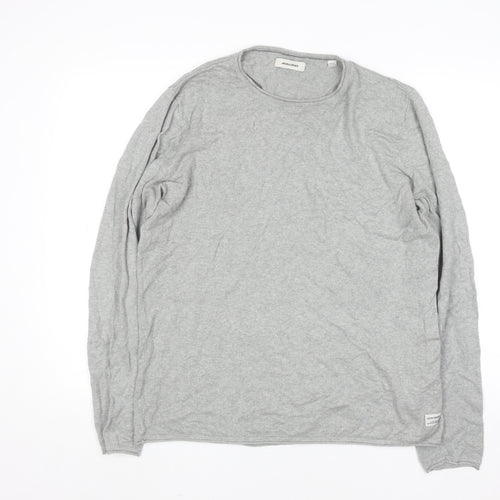 Jack & Jones Men's Grey Cotton Crew Neck Pullover Jumper Size L