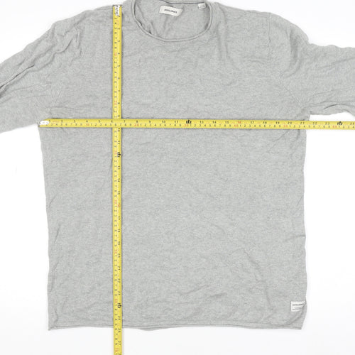 Jack & Jones Men's Grey Cotton Crew Neck Pullover Jumper Size L