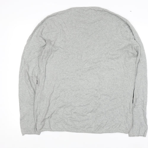 Jack & Jones Men's Grey Cotton Crew Neck Pullover Jumper Size L