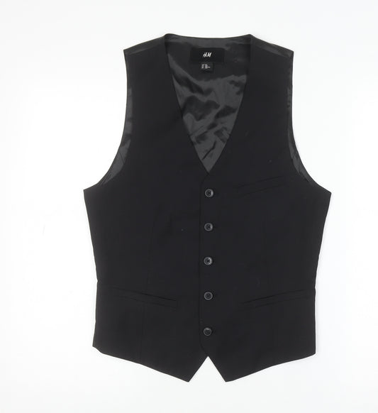 H&M Men's Black Slim Fit Waistcoat Size 34R Formal V-Neck Twill
