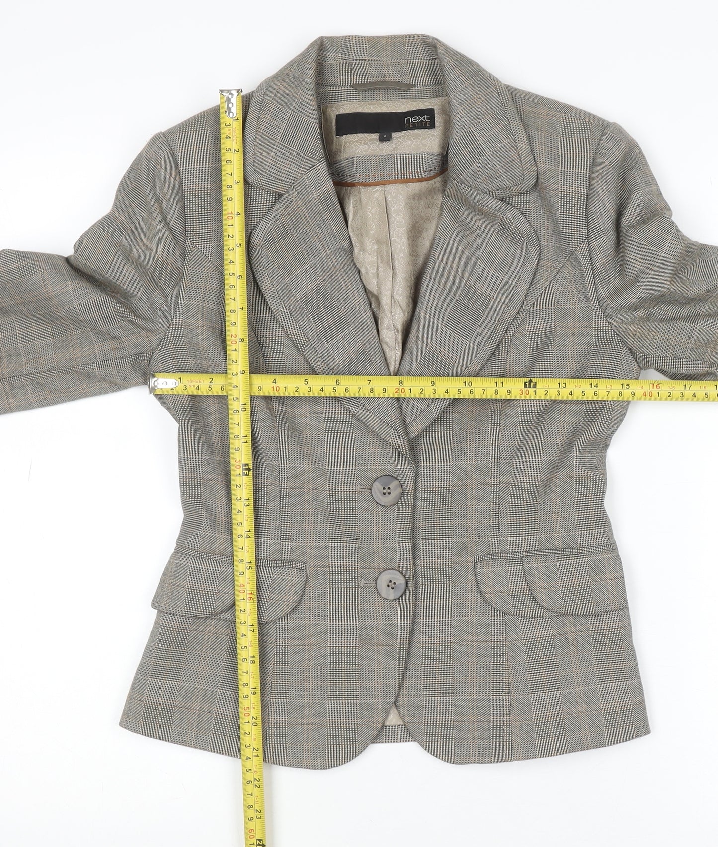 Next Petite Grey Check Two-Button Blazer Size 6 Women’s Tailored Jacket