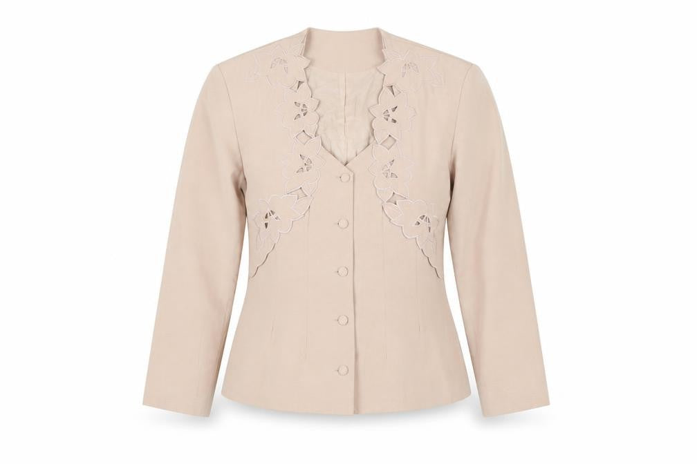 Front view of Wallis Women Beige Cotton Blend Vintage Blazer Jacket, size 10