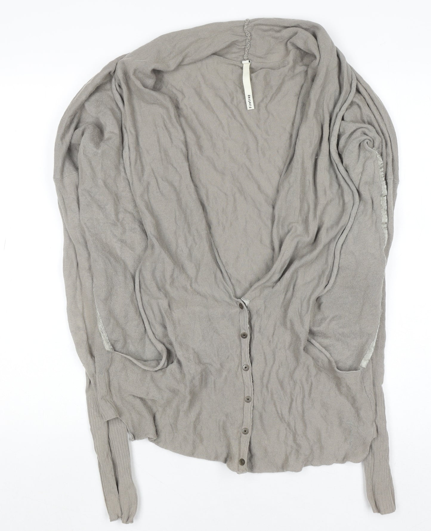 Firetrap Women Beige L Cardigan Lightweight Cotton Knit