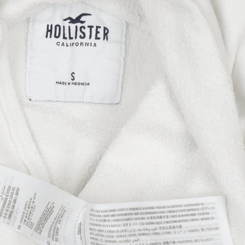Hollister Women White Small Cropped Pullover Hoodie Cotton Blend