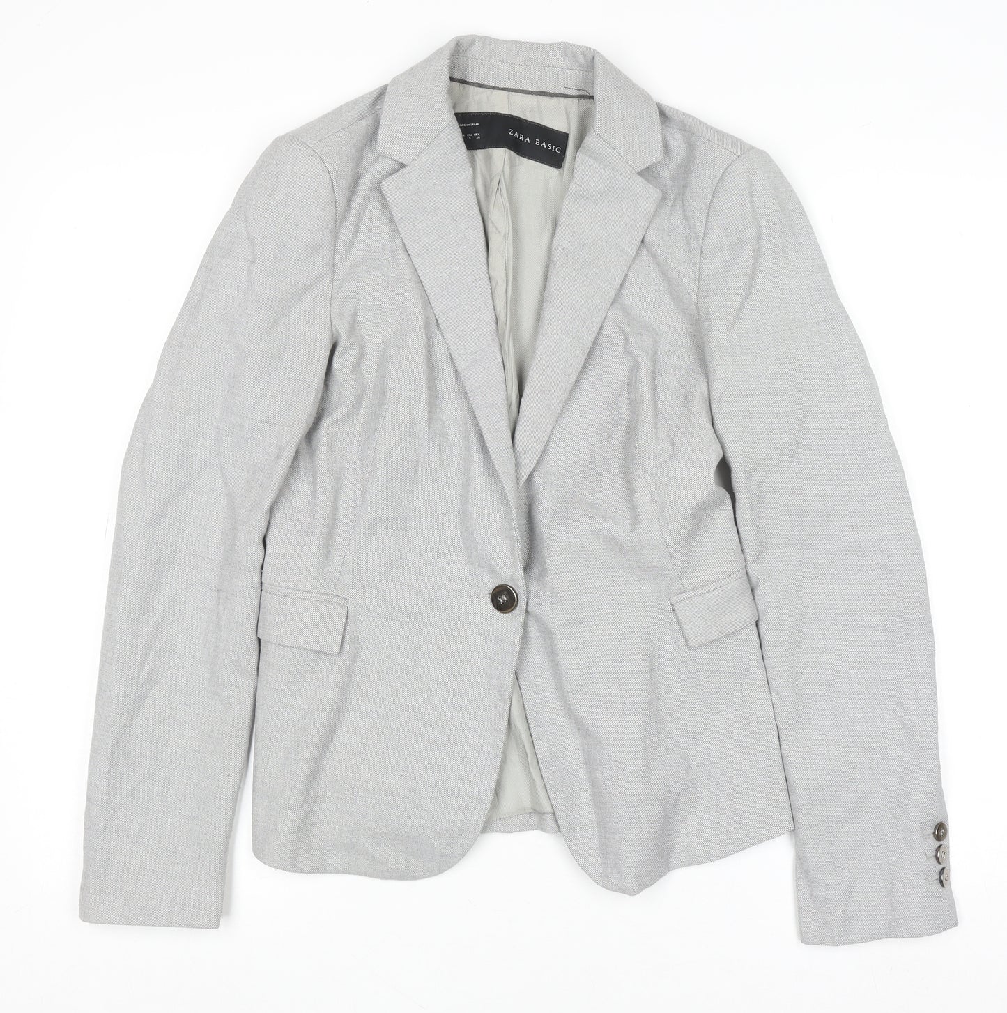 Zara Basic Women's Grey Blazer Size S Single Breasted Classic Workwear