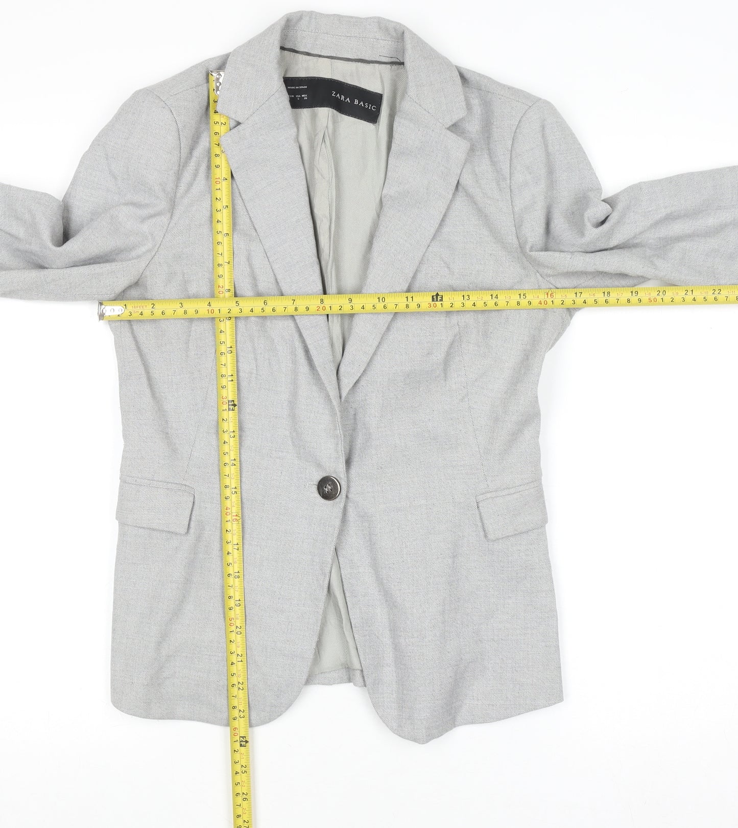 Zara Basic Women's Grey Blazer Size S Single Breasted Classic Workwear