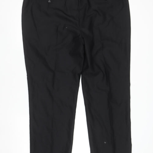 Marks and Spencer Mens Black 42S Regular Fit Wool Dress Trousers