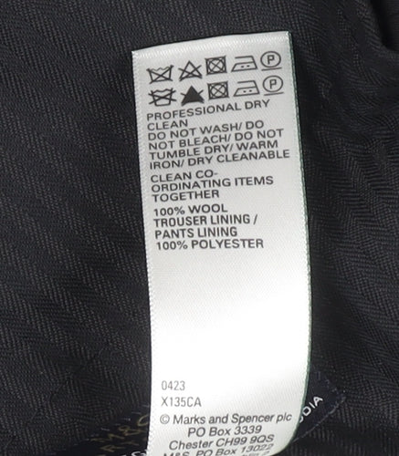 Marks and Spencer Mens Black 42S Regular Fit Wool Dress Trousers