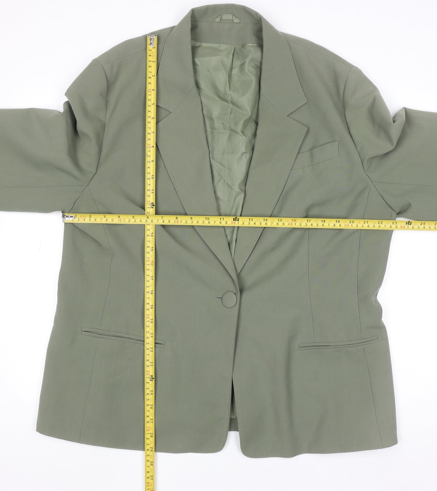 Essence Women Khaki Green Classic One-Button Blazer UK 20
