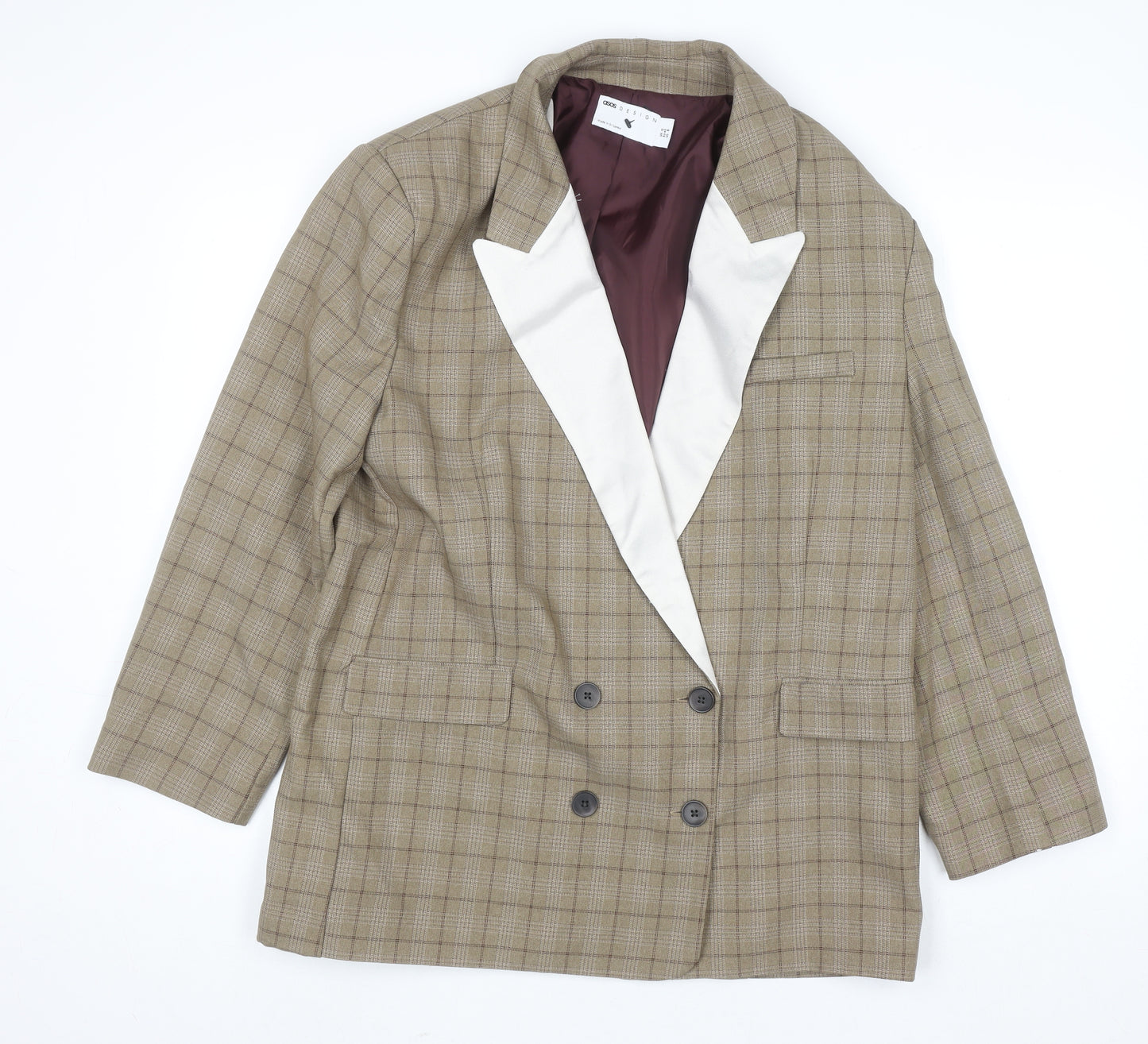 ASOS DESIGN Women’s Brown Check Double-Breasted Blazer UK 12 Regular Fit